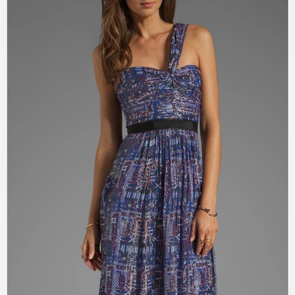 BCBGMaxAzria One Shoulder Blue Patterned Dress